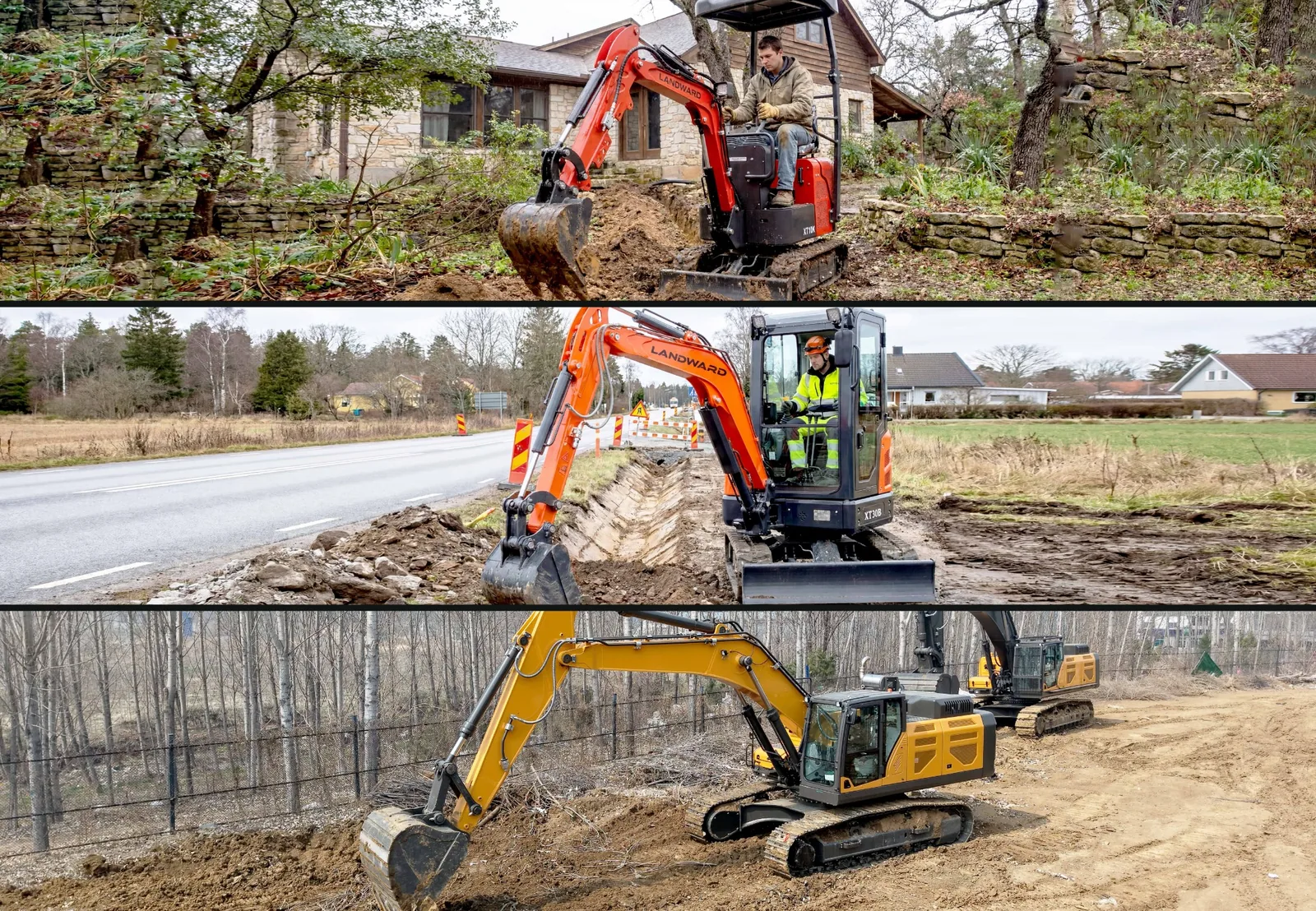 LANDWARD excavators working in different applications